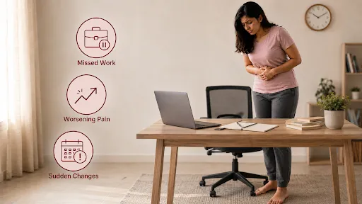 Woman experiencing worsening pelvic pain affecting daily work and routine activities
